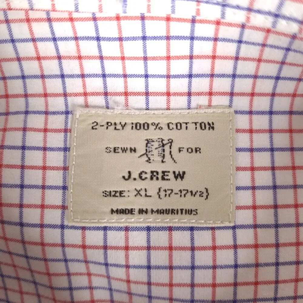 J Crew Shirt Mens XL White Blue Red Plaid 2 Ply‎ Cotton Button Down Long Sleeve